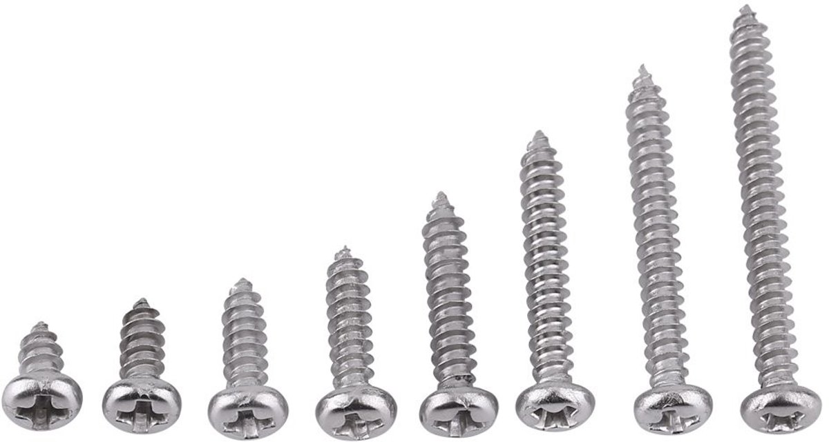 Dailygoods- Kruiskopschroeven 200 stuks - Roestvrij Staal 304 - Platte Kop - Zelftappende Schroeven - Corrosiebestendig - Voor Hout en Kunststof