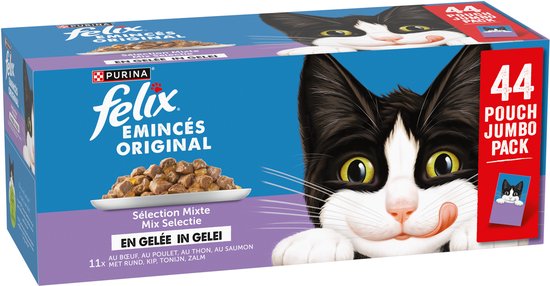 Felix Original in Gelei Mix Selectie - Kattenvoer Natvoer - Rund Kip Tonijn & Zalm - 44 x 85 g