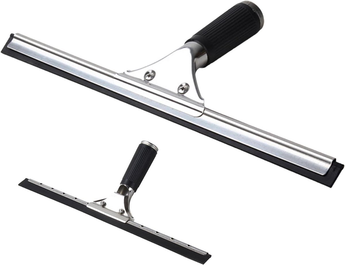 Raamwisser Huis - Glasreiniger - Streeploos Schoonmaken - Antislip Rubbergreep - 30 cm - Zilver Zwart