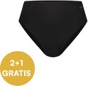 Zwarte slip met hoge taille, met een '2+1 GRATIS' sticker.