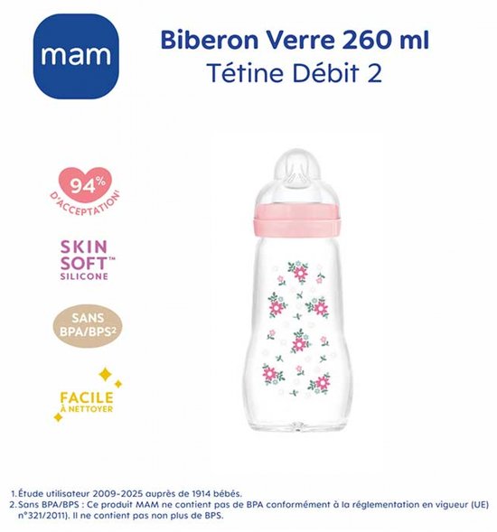 MAM-glazen fles - 260 ml - 0 tot 6 maanden - Speenstroom 2 - Roze — afbeelding 3