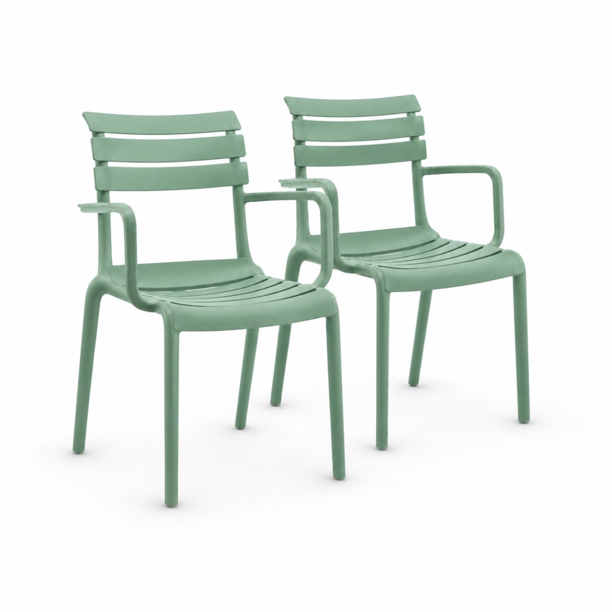 DS4U® - Zayn tuinstoel - Set van 2 - Groen - Kunststof - Stapelbaar - Met armleuning