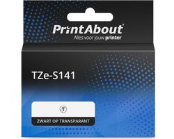 PrintAbout huismerk Tape TZe-S141 Zwart op transparant geschikt voor Brother