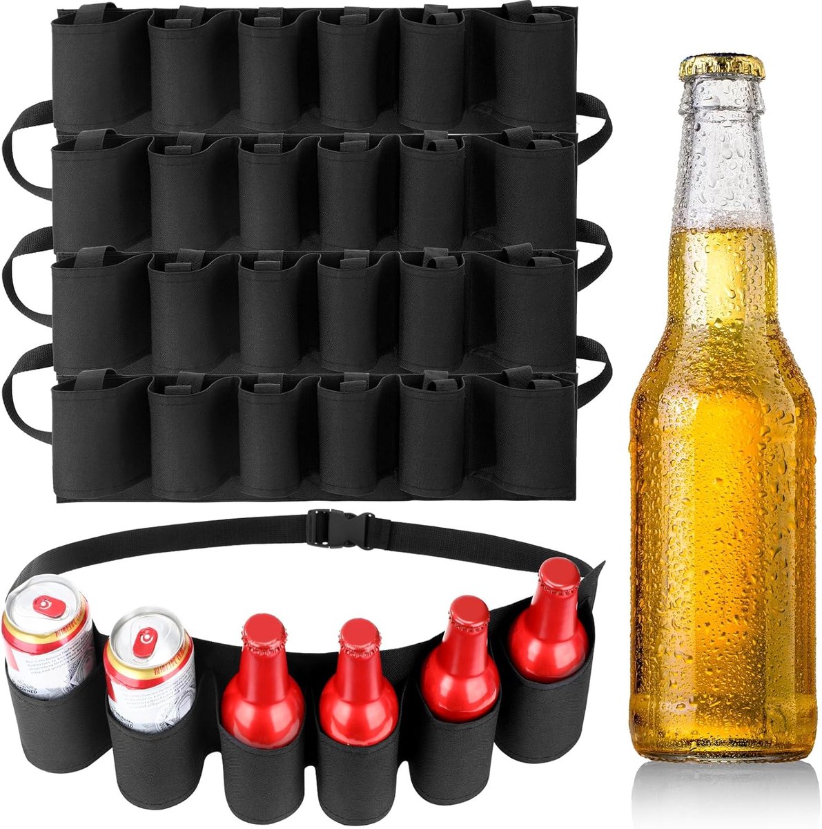 5 Stuks Bierriemhouder - Verstelbaar voor 6 Blikken - Zwart Drankaccessoire - Geschikt voor Oktoberfest, Halloween, Kerst, Kamperen, Wandelen, Picknick en Feest