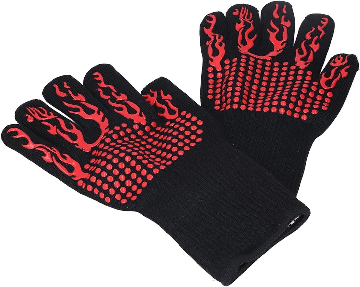 Hittebestendige handschoenen - Isolerende ovenwanten - BBQ en oven - Extreme hittebestendig - 328 cm lang - Zwart