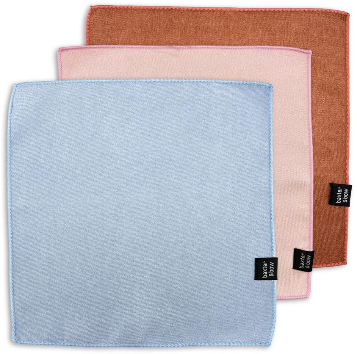 Baxter & Bow - Pochet Set Heren - 3 Stuks - Lichtblauw Koper Lichtroze - Gentle touch