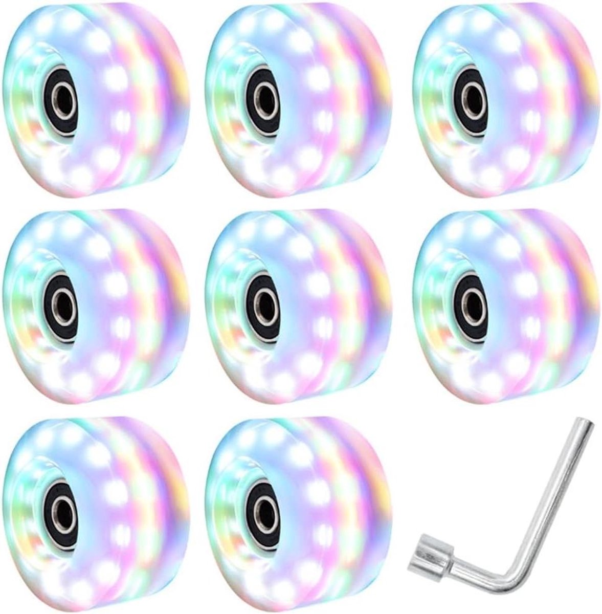 Rolschaatswielen Set Dubbele Rij Wielen Outdoor Skateplezier Zes Lichtgevende LEDs 8 Stuks Kleurrijk