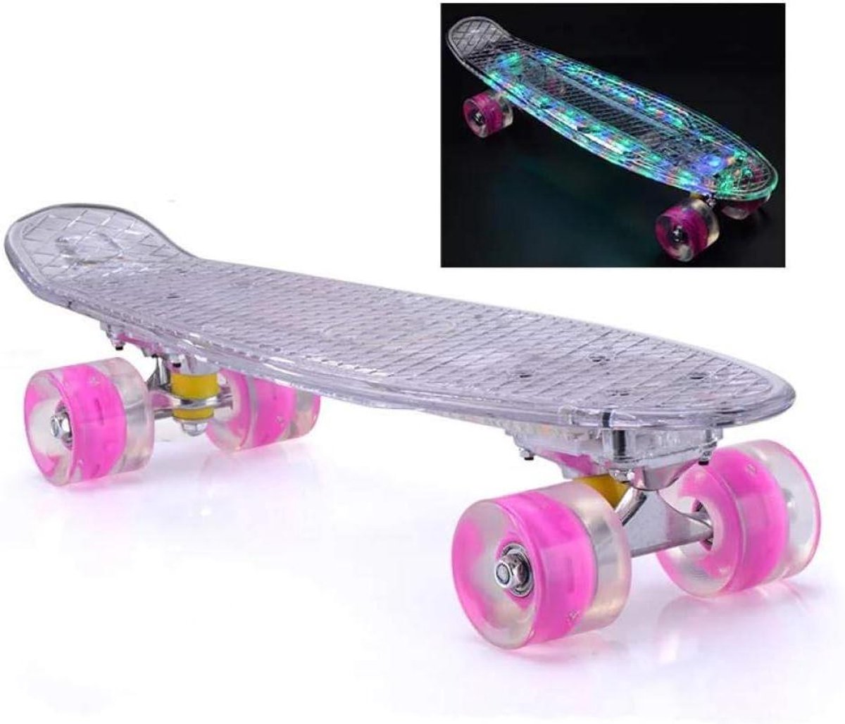 Beginners Skateboard Compleet Board Straat Rijden LED Transparant Dek 22 Inch Transparant