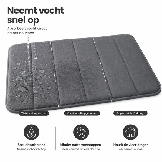 GLODI GOODS® Absorberende Badmat Antislip 40x60 cm - douchemat – memory foam antislipmat – ANTRACIET