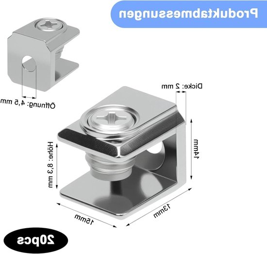 20 Stuks Glazen Planksteunen, Verstelbare RVS Glasklemmen, Sterke Zink Legering Clips voor 3-8mm Dikke Glazen Planken, Ideaal voor Wandplanken en Meubelsteunen — afbeelding 5