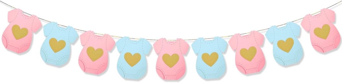 Feestelijke Baby Body Banner en Papieren Slingers voor Gender Reveal en Baby Shower Decoratie (9 Stuks, Blauw, Roze)
