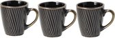 Koffiemokken Set van 3 – Keramische Mokken met Oor 200 ml – Zwart Goud – Servies voor Cappuccino, Espresso en Thee