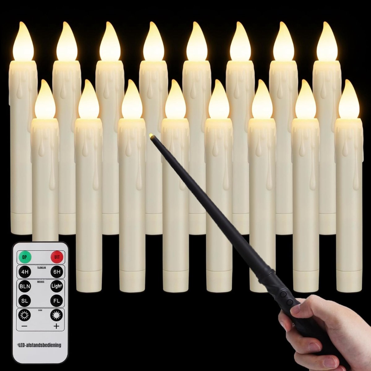 QIN® Zwevende Kaarsen - Floating Candles - Hangende Kaarsen - 16pcs Magische Hangkaarsen - Beige - 2cm x 2cm x 17cm