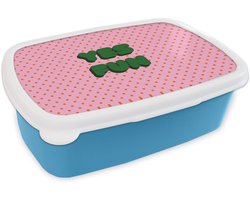 Broodtrommel Blauw - Lunchbox Yes fun - Groen - Roze - Stippen - Brooddoos 18x12x6 cm - Brood lunch box - Broodtrommels voor kinderen en volwassenen