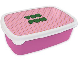 Broodtrommel Roze - Lunchbox Yes fun - Groen - Roze - Stippen - Brooddoos 18x12x6 cm - Brood lunch box - Broodtrommels voor kinderen en volwassenen