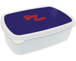Broodtrommel Wit - Lunchbox Blauw - Rood - Yes fun - 3D - Brooddoos 18x12x6 cm - Brood lunch box - Broodtrommels voor kinderen en volwassenen