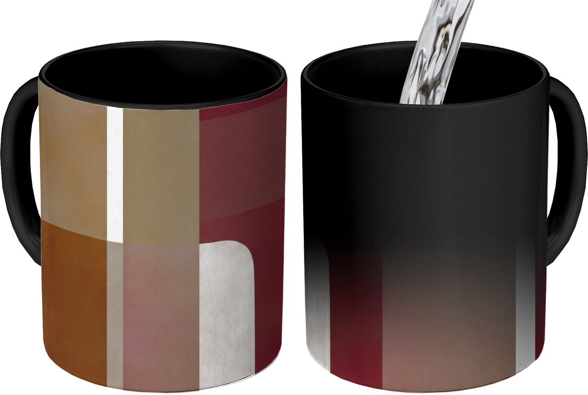 Magische Mok - Foto op Warmte Mokken - Koffiemok - Vlakken - Abstract - Bordeaux - Lijnen - Magic Mok - Beker - 350 ML - Theemok