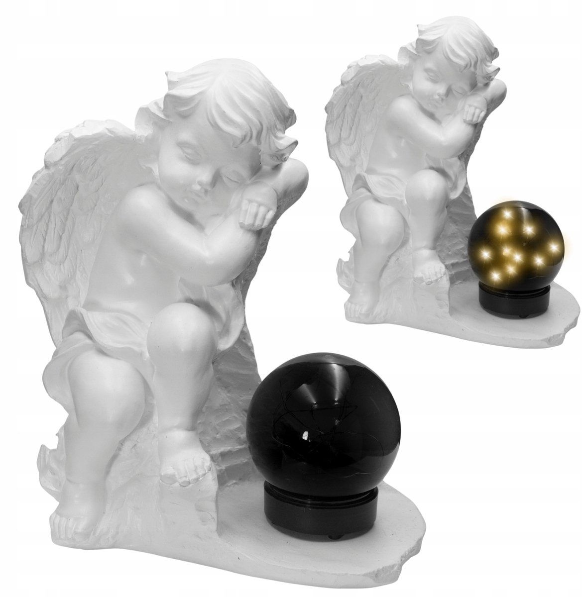 Gipsen Engel Grafdecoratie met Zonnepaneel LED Lamp