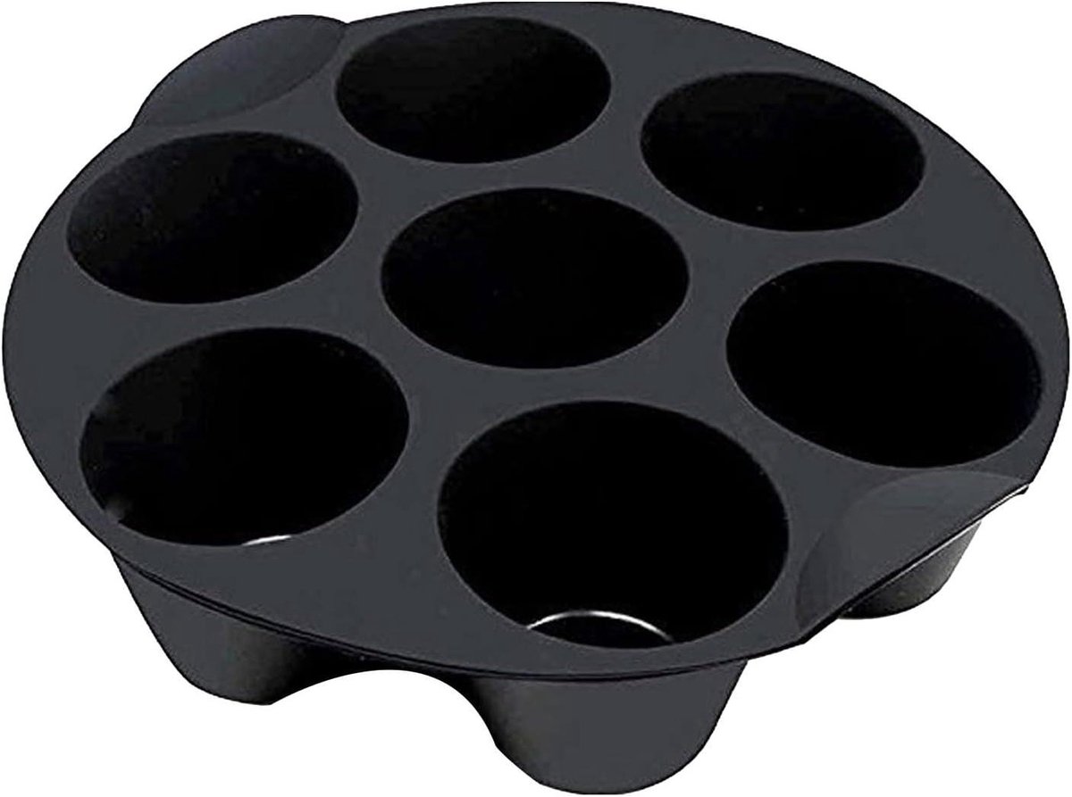 Muffin Vorm - Cake Bakvorm - Bakken in Airfryer - 7 Cups Silicone - 21 cm - Zwart