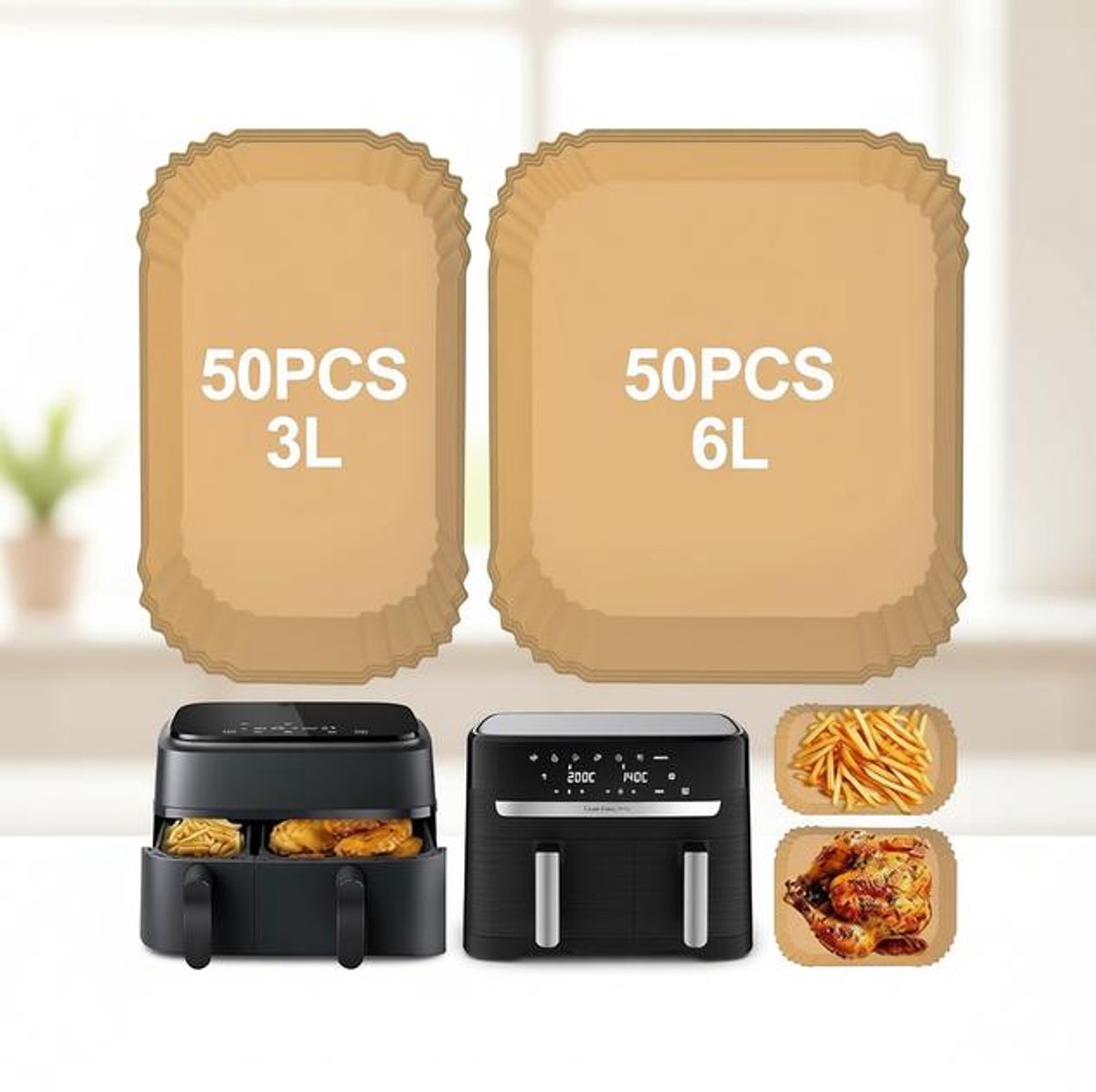Maison Elara 100 Vellen Bakpapier voor Airfryer - Wegwerp Inzetstukken - 5,2/3,1 Liter