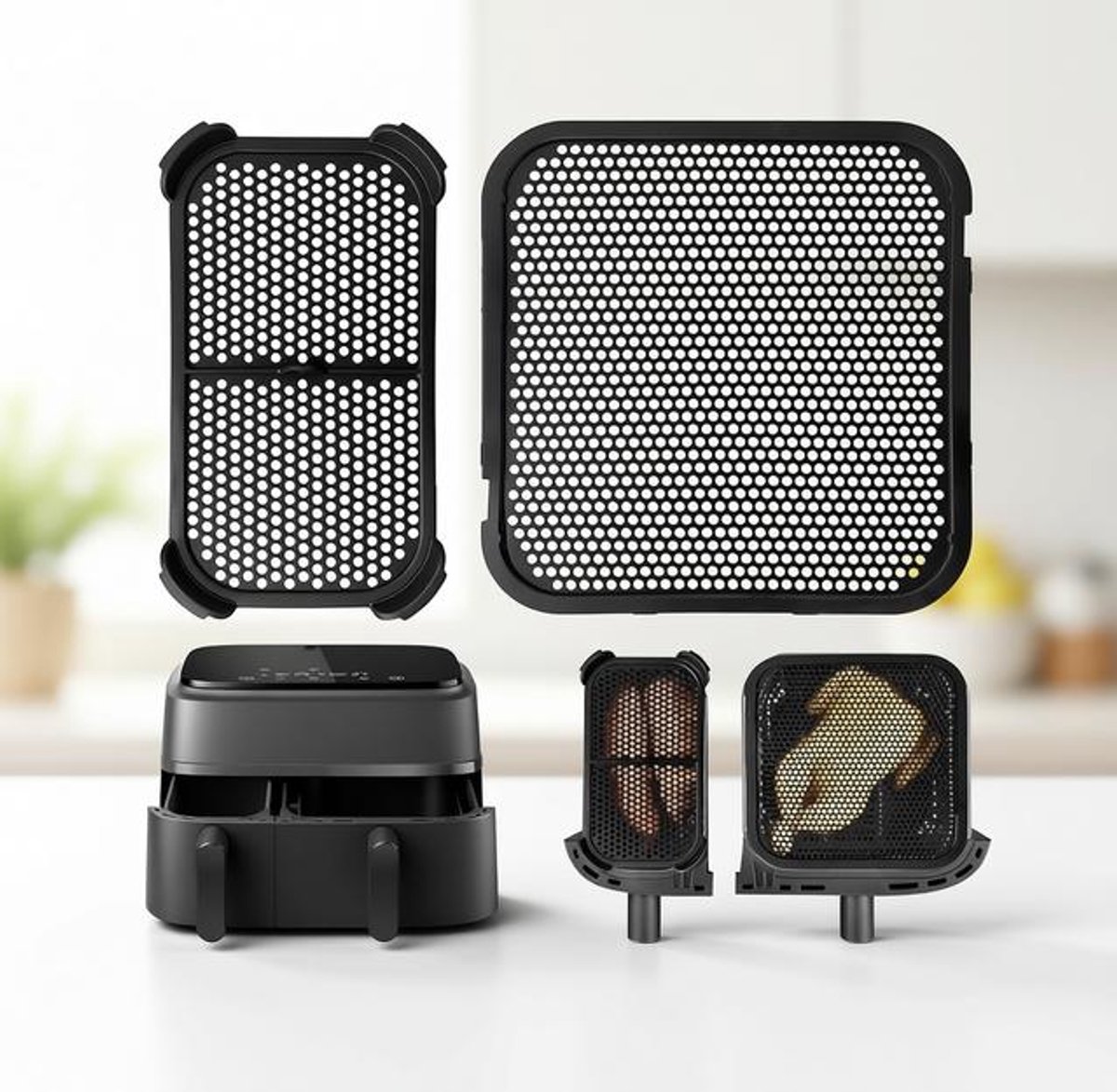 Maison Elara Siliconen spatbescherming voor airfryer, 2 stuks, zwart