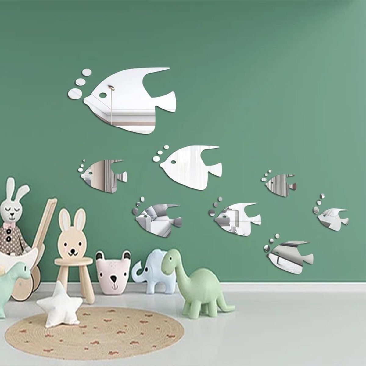 JHUBERS- Muurstickers 3D Vis - Verwijderbare Spiegelstickers - Wanddecoratie Kinderkamer - DIY Decoratie - Hoogwaardig Acrylmateriaal - Milieuvriendelijk