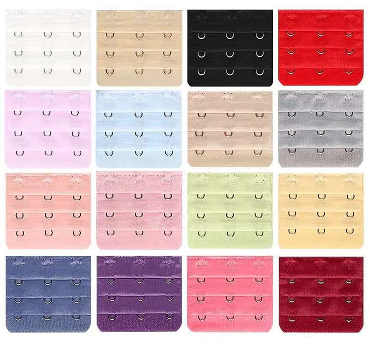JHUBERS- BH Extender 3 Haakjes - 16 Kleuren - Verlengstuk - Elastisch Katoen - Roestvrij Staal - Comfortabel en Flexibel - Bh Verlenger