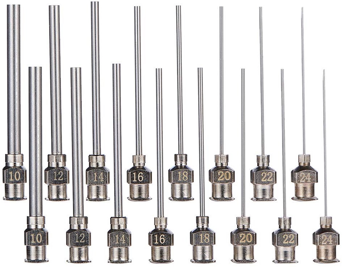 JHUBERS- Spuitnaald 1,5 Inch - 16 Stuks - RVS Doseernaald - Blunt Tip - Luer Lock - Geschikt voor Lijm Spuiten - 8 Maten (10G/12G/14G/16G/18G/20G/22G/24G)