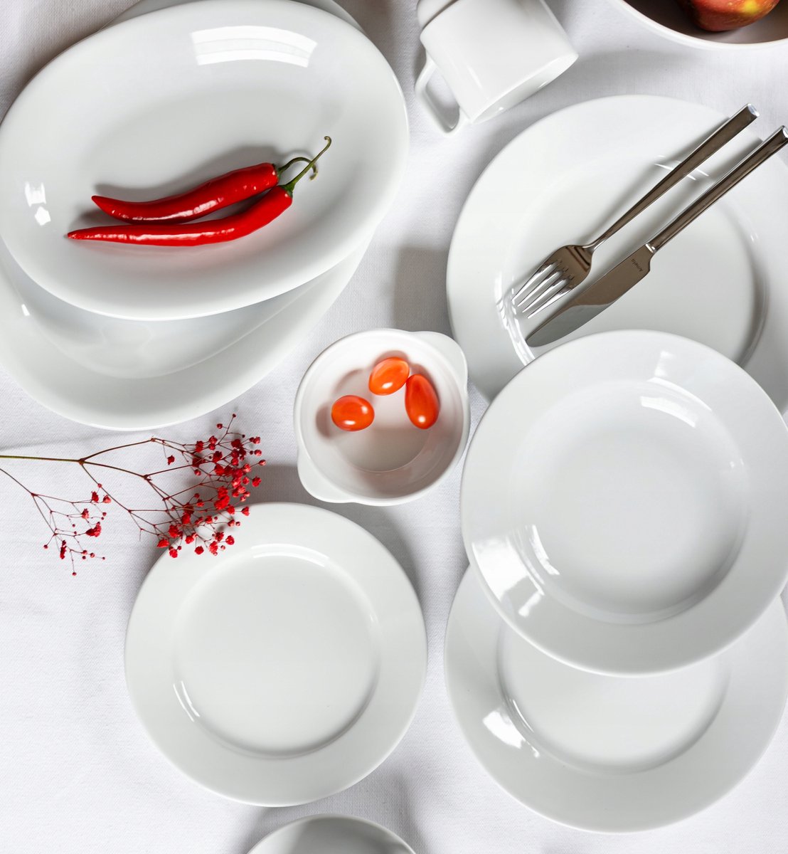 Lubiana Corona Servies: Wit Porselein, 51 Delen voor 6 Personen