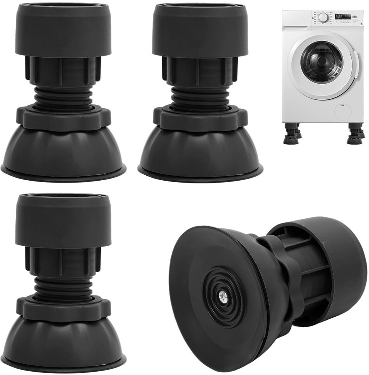 Dailygoods- Trillingsdemper 4 Stuks - Antivibratie Voetjes - Verstelbaar 10-12 cm - Draagkracht 200 kg - Duurzaam PP + TPU - Slipbescherming - Wasmachinevoetjes