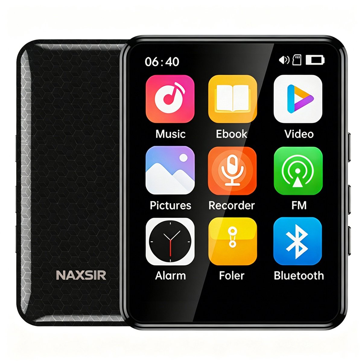 NAXSIR MP4-speler 64GB met 2,4 inch touchscreen, videoweergave, Bluetooth, FM-radio en e-book functie