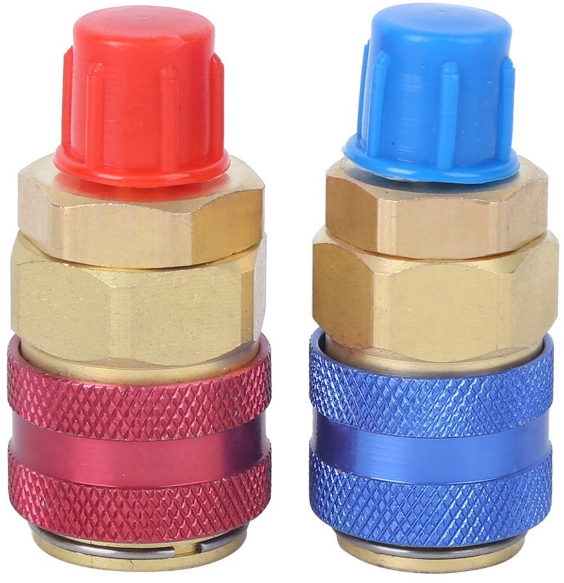 Allecto - R134A Snelkoppeling - Adapter voor Airconditioning - Verstelbare Messing Connector - Rood en Blauw - Geschikt voor Diverse Toepassingen -...