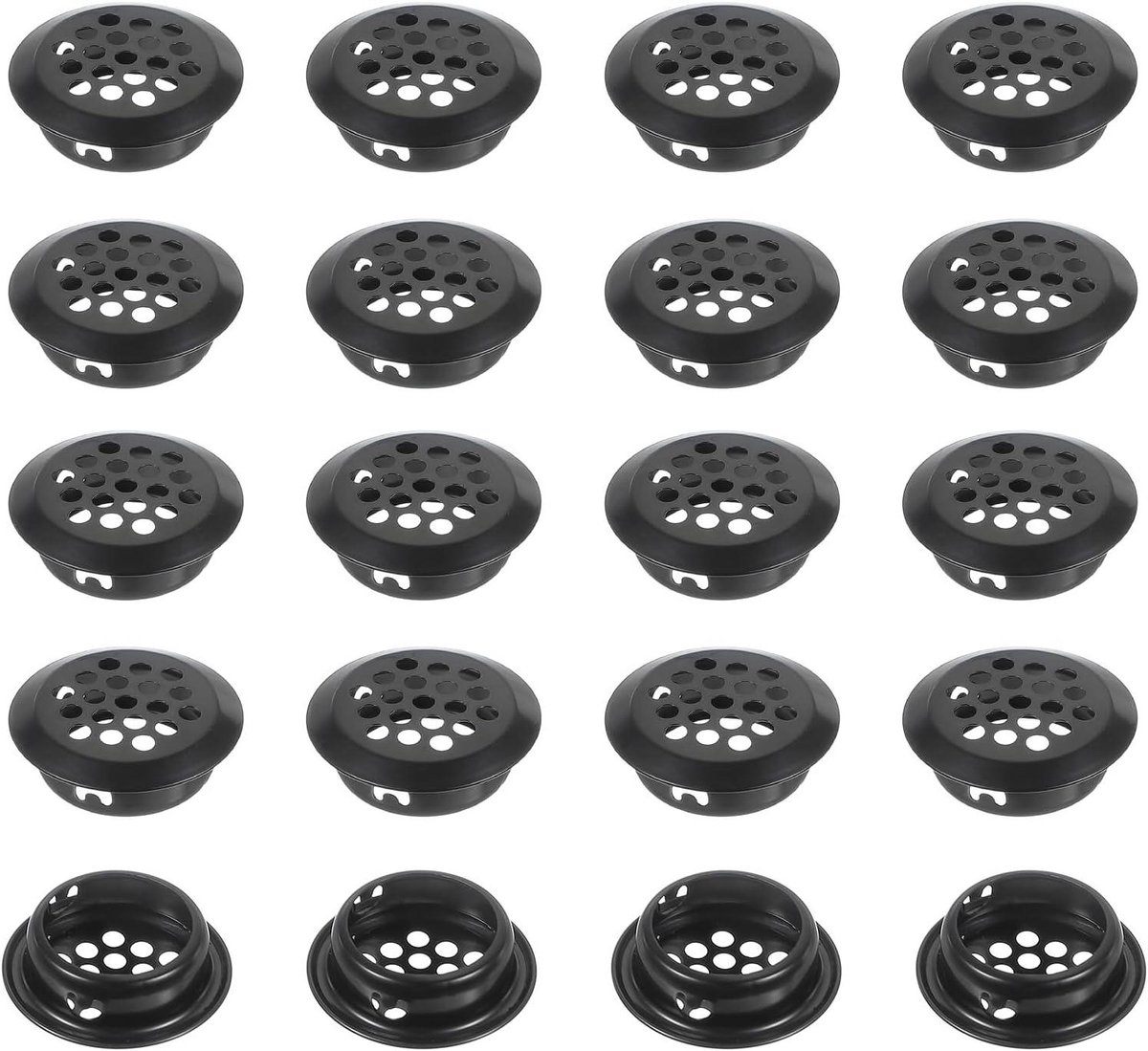 Ventilatie Rooster - Rond Gaas - Luchtcirculatie Verbeteren - Roestvrij Staal - 32mm 20 Stuks - Zwart