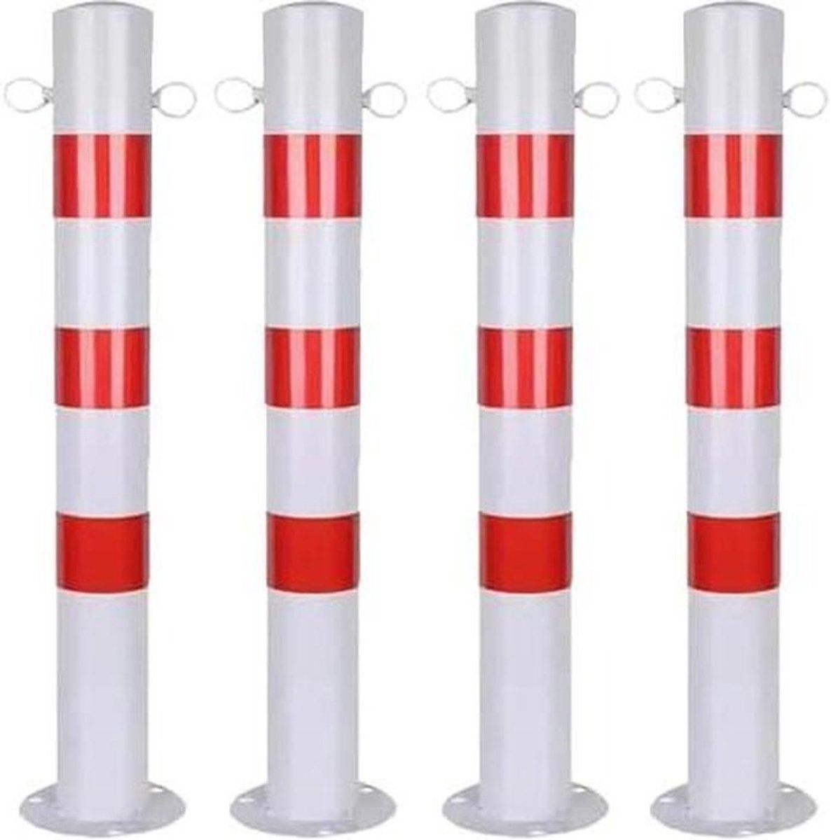 Veiligheidspaal Set - Parkeerpaal Ketting - Verkeerscontrole Parkeerplaats - Hoge Zichtbaarheid Reflectie - 75cm Hoogte - Wit Rood