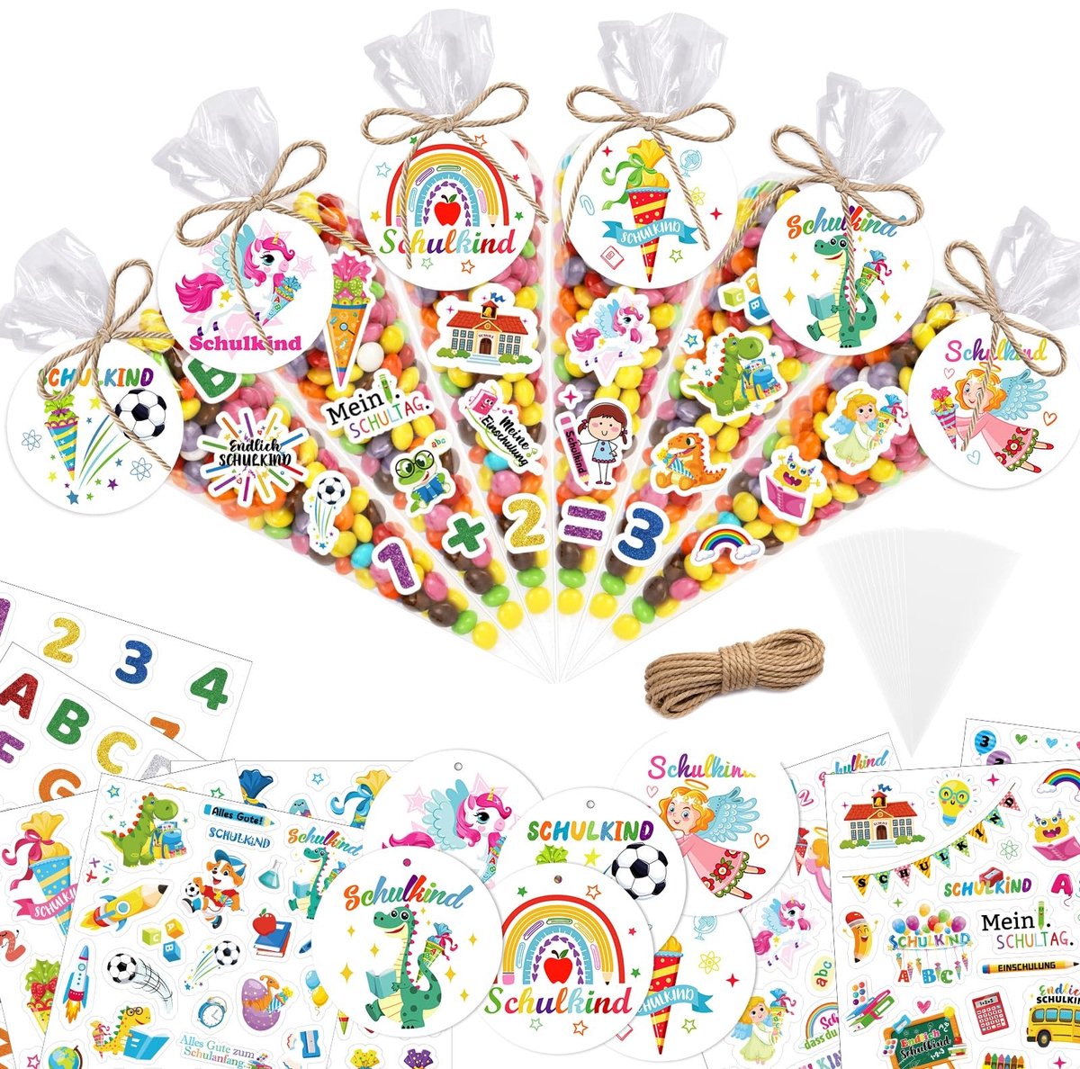 LIVIA HOME- Snoepzakken 50 Stuks - Cadeautasjes - Uitdeelzakjes - Geschenkverpakking - Zelfklevende Hangers - Eerste Schooldag - Cadeauzakjes