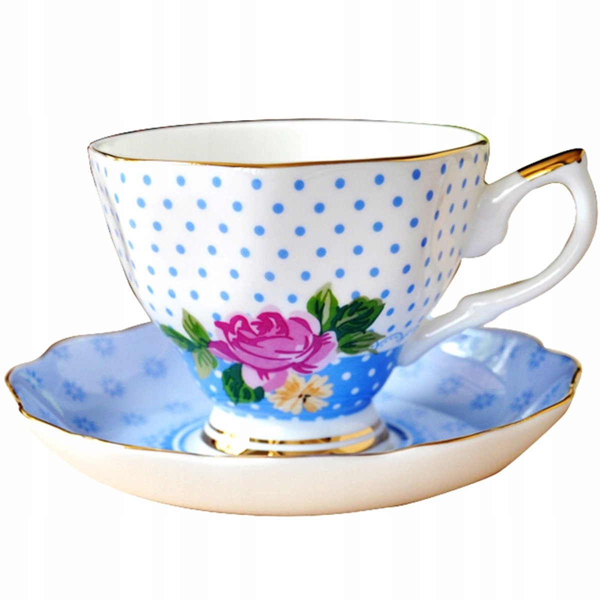 Elegante Porseleinen Kop & Schotel 220ml Blauw met Gouden Rand