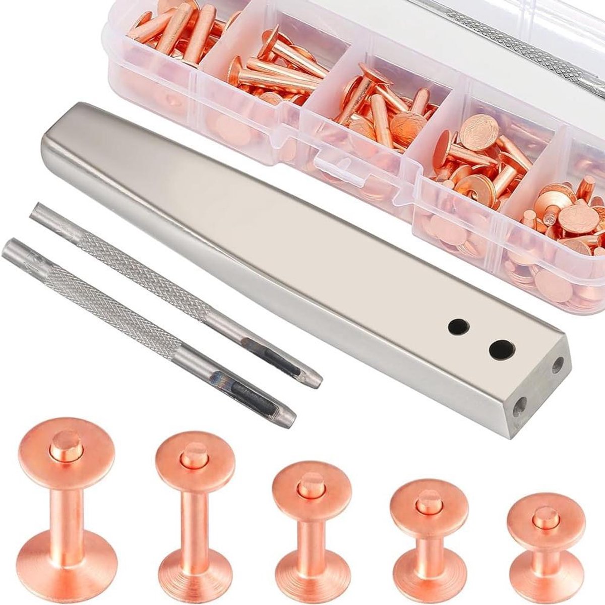 Koperen Rivets Sets - Bevestigingsmateriaal Leer - Leerbewerking Reparatie - Roestvrij Duurzaam - 50 Stuks - Koperkleurig