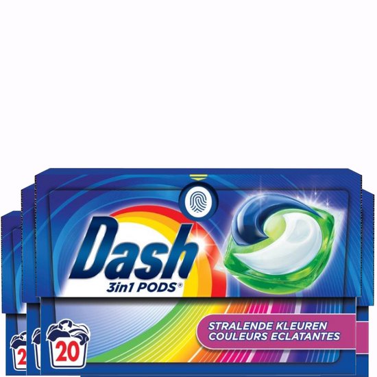 Dash - Stralende Kleuren - Wasmiddel Capsules - All-in-1 Pods - Gekleurde Was - 20 Wasbeurten - Voordeelverpakking - 4 stuks