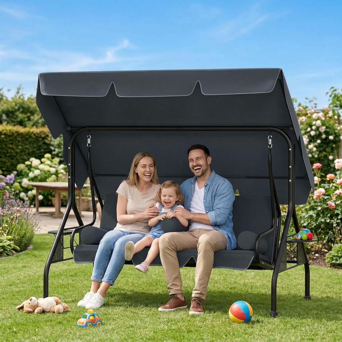 Schommelbank 3-zits - Tuinschommel Ligstoel - Ontspannen in de tuin - Met ligfunctie zonnedak