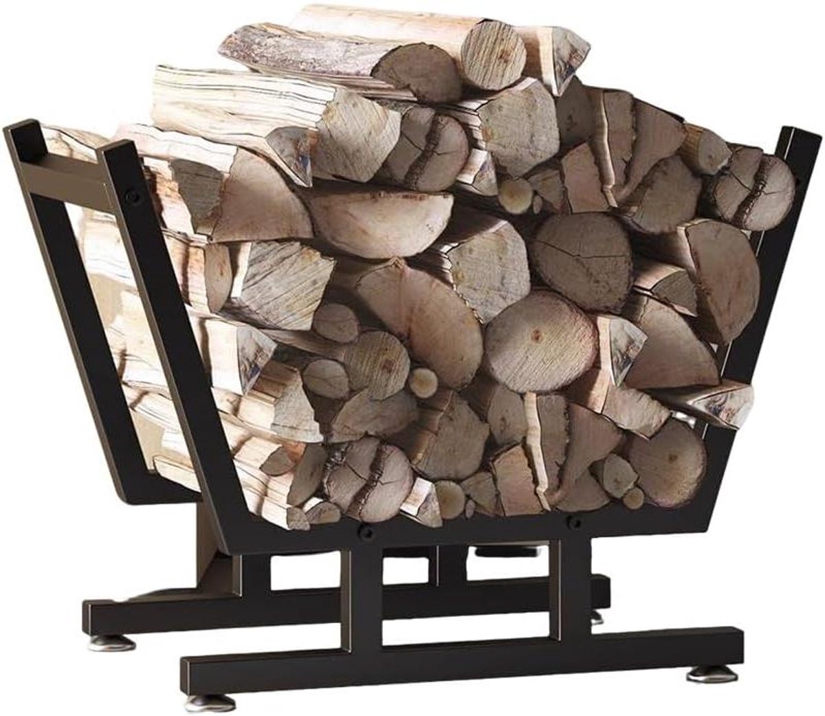 Houten houder - Brandhout rek - Hout opslag - Zware constructie - 55 x 30 x 41 cm - Zwart