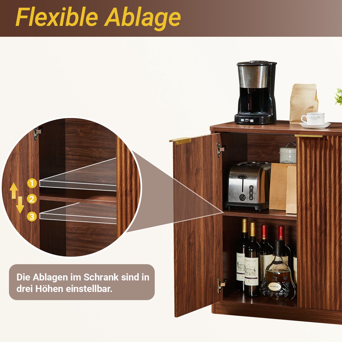 FloraGrace Dressoir - Modern Opbergkast Met Verstelbare Planken - Voor Woonkamer Keuken En Hal - Spaanplaat - 80x40x80 Cm - Bruin