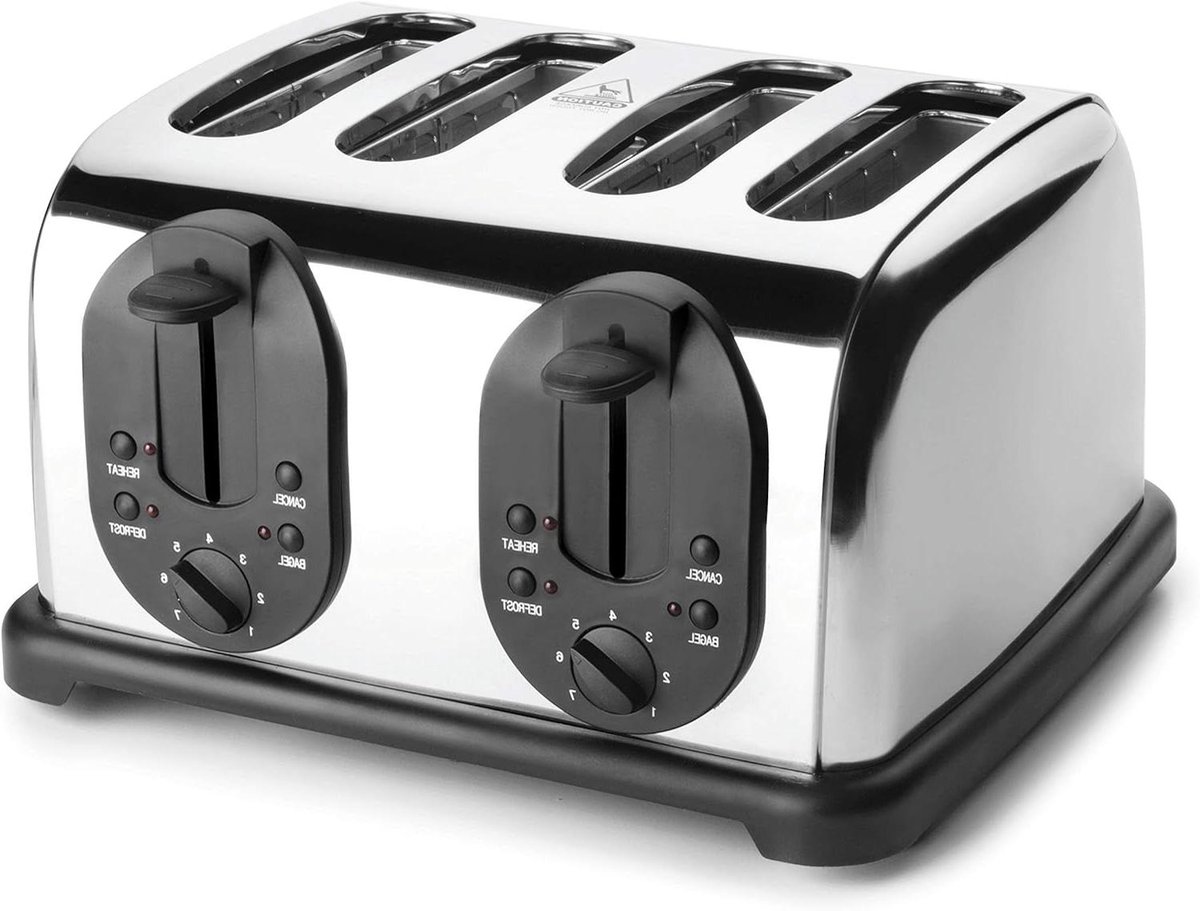 Broodrooster 4-Slots Ontbijt Maken Kort Slot Model 1750 Watt Zilver