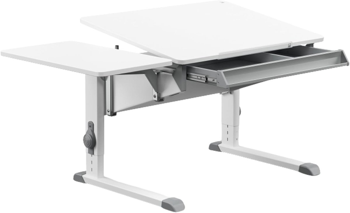 Moll Bandit Compact Kinderbureau - Met lade en Side Top - In hoogte verstelbaar - Kantelbaar blad - Ergonomisch en meegroeiend bureau - Voor schoolkinderen - Wit