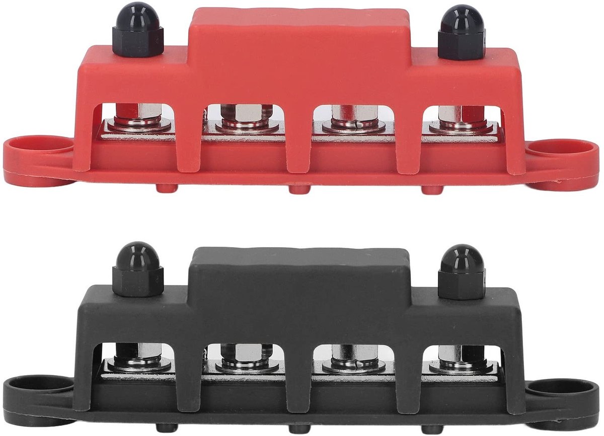 Dailygoods - Auto Stroomverdelerblok - DC48 V - 250 A - M8 Schroef - Kabelorganisatie - Geschikt voor Auto's en Campers - Rood/Zwart