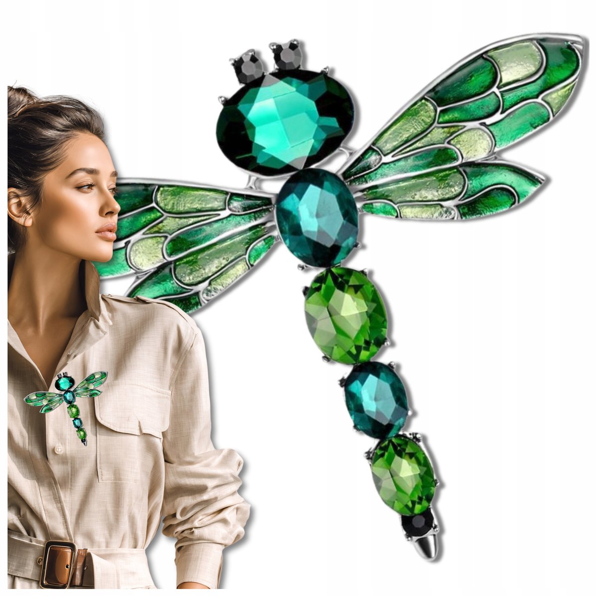 Brosche Libelle met Kristallen - Boho Insect Pin met Zirkonia