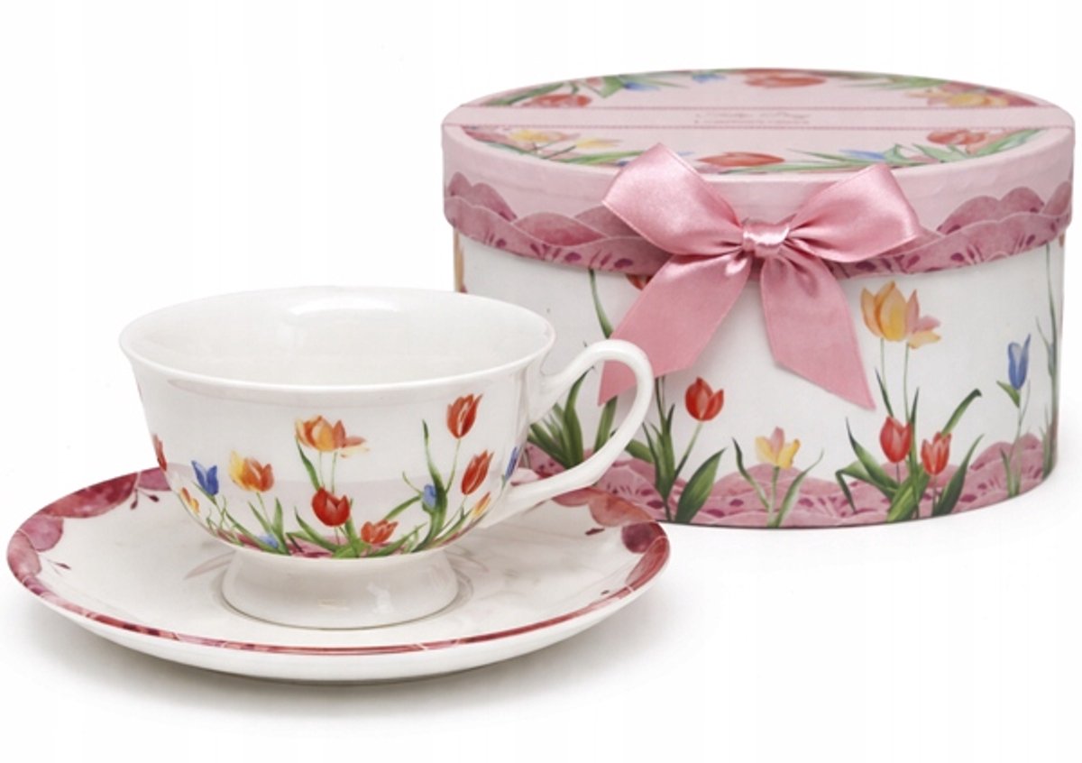 Porseleinen Kop & Schotel 220ml met Tulpen - Perfect Cadeau