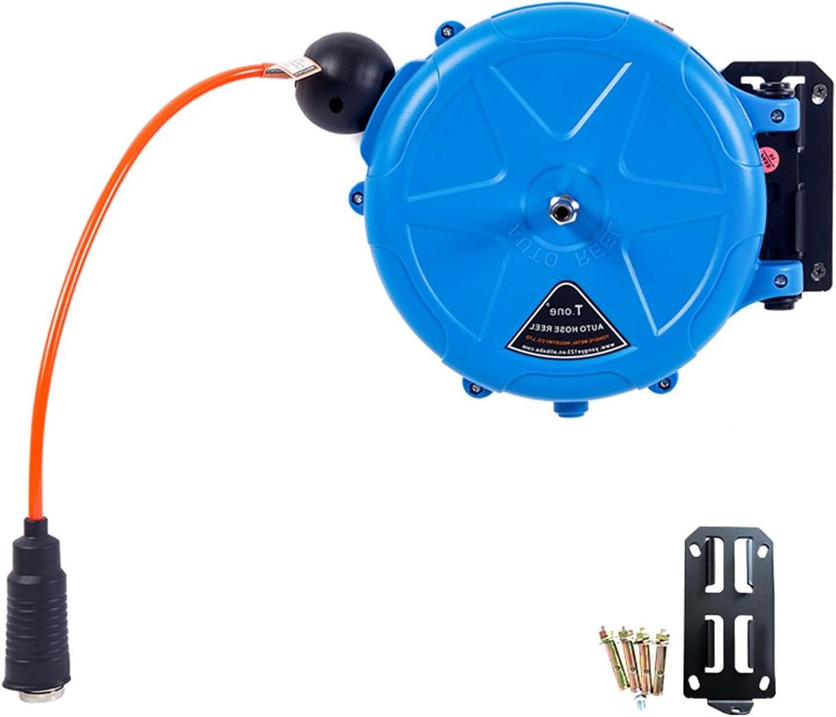 Slangenhaspel - Automatische oproller - Werkplaats organiseren - Slijtvast PU materiaal - 10 meter lengte - Blauw