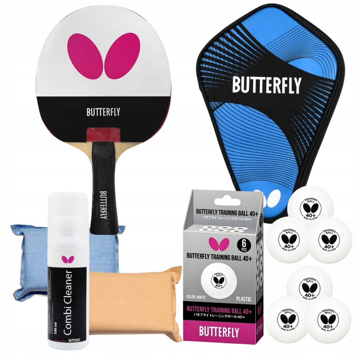 Butterfly Tafeltennisset: Raket, Ballen, Reiniger & Spons
