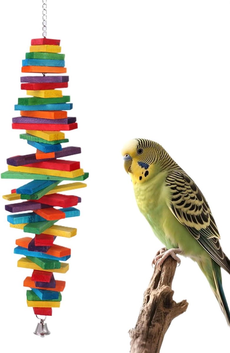 Vogelspeelgoed met bel - Houten schommel - Vogels vermaken - Verstelbaar en kauwbestendig - 419 x 164 x 63 cm