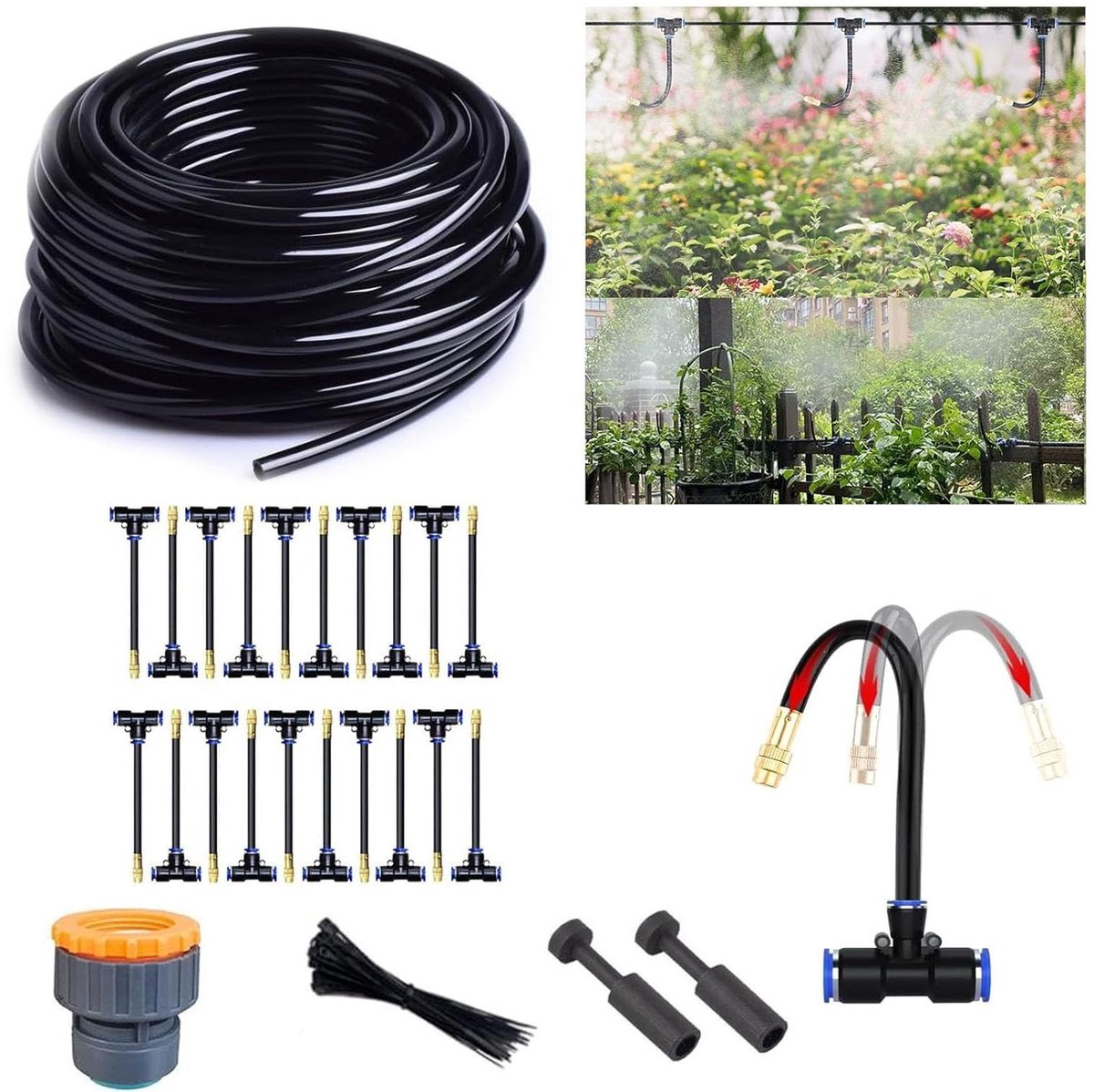 Tuinirrigatiesysteem - Druppelslang Set - Planten Water Geven - Waterbesparend Systeem - 52FT Lengte - Goud